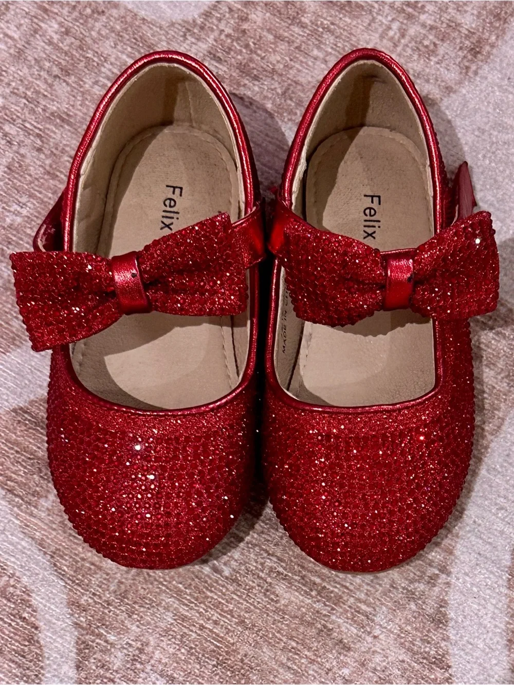 Felix & Flora Kids' Sparkle Red Bow Mary Jane Shoes